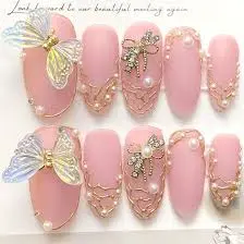Faux ongles artificiels faits main avec strass, couverture complète, nail art ballerine brillant, portable, été